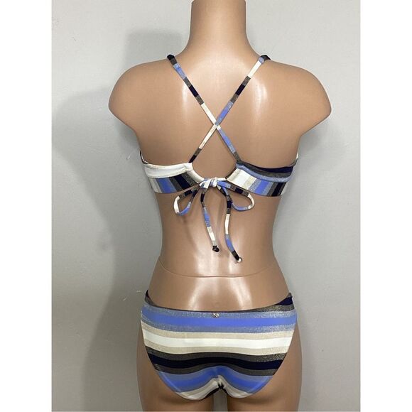 New. PILYQ blue stripe bikini set. L-top/S-bottom - Picture 4 of 9